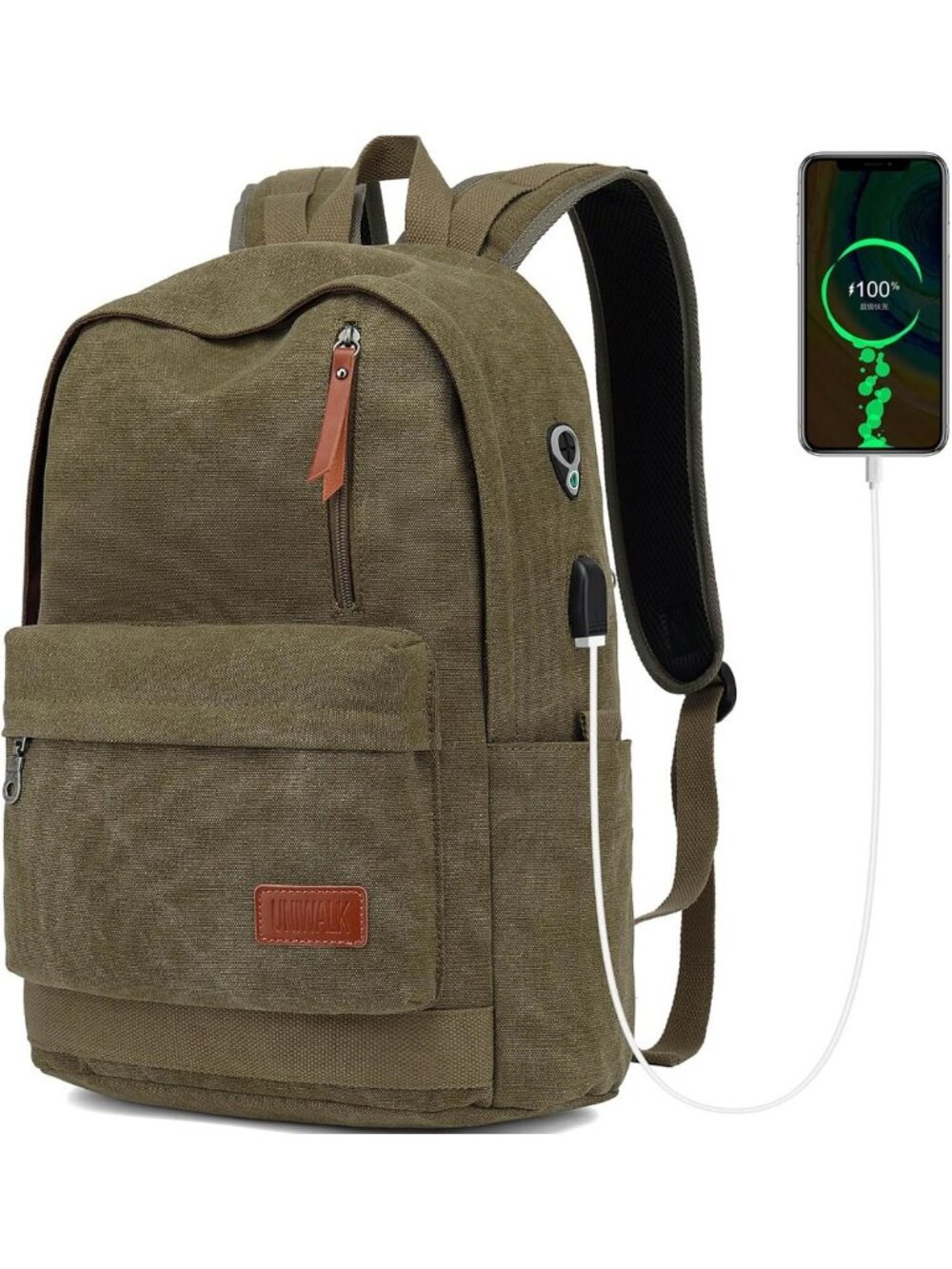 Waterproof Canvas Laptop Backpack with USB Charging - Stylish School Bag for